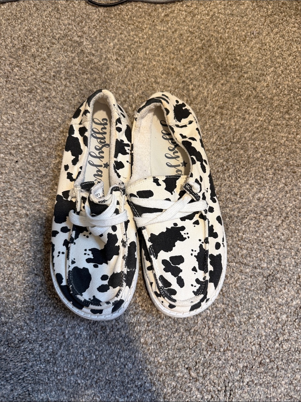 Women’s Cow Print Canvas Slip-On Shoes - Black and White